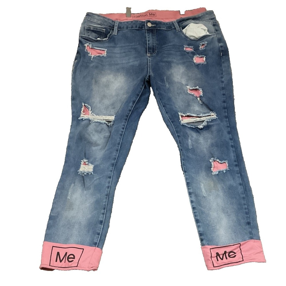 Me Jeans by Jennie Garth 38W Relaxed Fit Cuffed Cropped Jeans w/Pink Insert